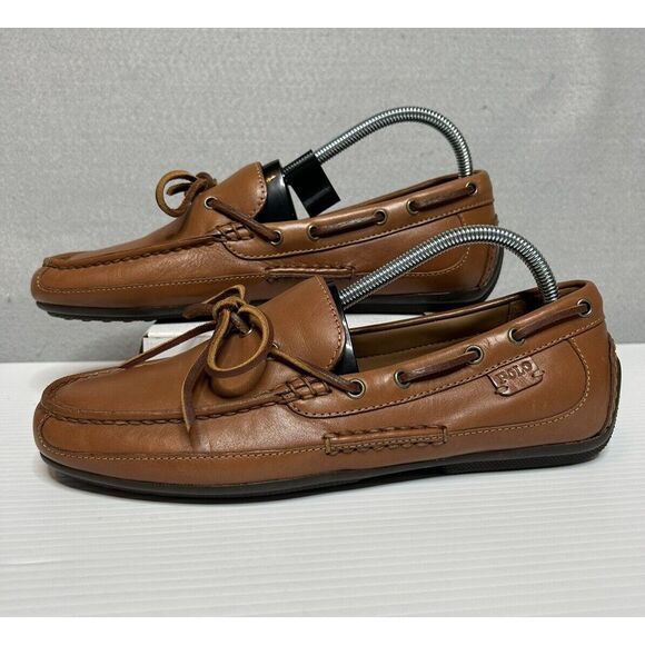 NWOB Polo Ralph Lauren Robert Mens 8.5D Tan Leather Driving Loafers Shoes‎